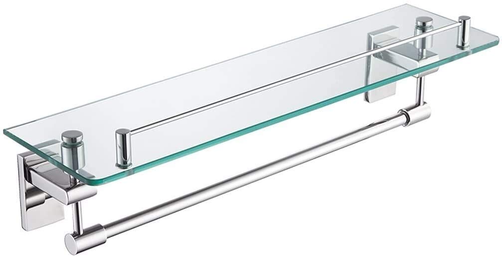 Estante de baño y ducha en acero inoxidable con balda de vidrio templado de 5.1x5.1x18.5 pulgadas