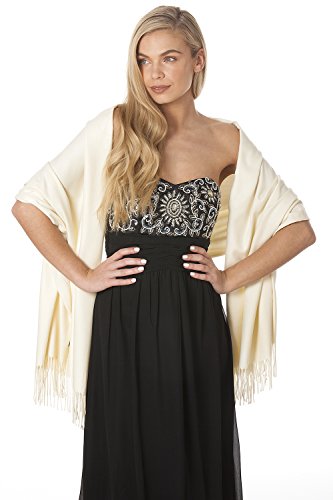 Écharpe cachemire pashmina grand modèle écru le cadeau de luxe idéal pour femme à Noël