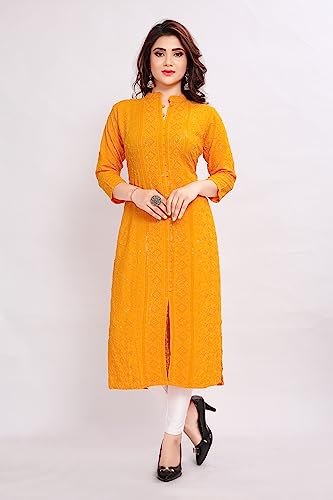 Image of Caduet Women's Lucknowi Sequence Work Viscose Rayon Regular Fit 3 /4 Sleeve Lightweight Casual Wear Kurti [MDF-1008]