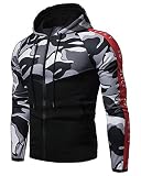 Sudadera con Capucha Hombres De Manga Larga con Capucha Camuflaje Tops Chaqueta Abrigo Ropa NegroBlanco XL