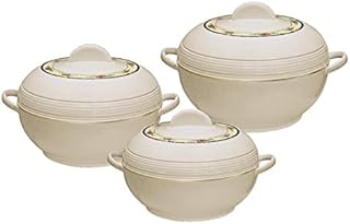 SQ Professional Ambiente 3 Piece Food Warmer Insulated Casserole Hot Pot 1200ml 1600ml 2500ml Set Cream