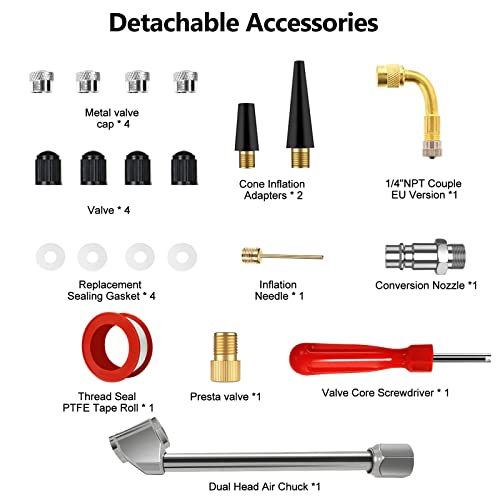 ZOVHYYA Reifenfüller Luftdruckprüfer Reifendruckprüfer 220PSI Reifendruckmesser LCD Vier Messeinheiten Reifendruckmesse 22 Zubehör geeignet für Fahrzeug Basketball Schwimmrunde