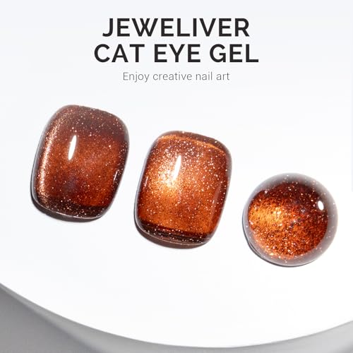 Image of MelodySusie Jeweliver Cat Eye Gel Nail Polish, 0.5 Fl Oz Brown Glitter Holographic Magnetic Nail Polish with Magnet, UV Nail Polish for Nail Art Manicure Salon DIY at Home C6692