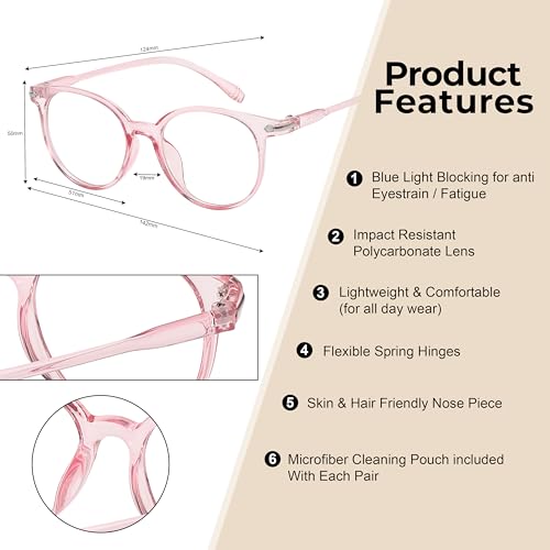 Image of OWL Round Blue Light Blocking Fake Eyeglasses for Women Men - Lightweight Frame, Anti UV400 Rays Protection Eyewear - 2 Pack