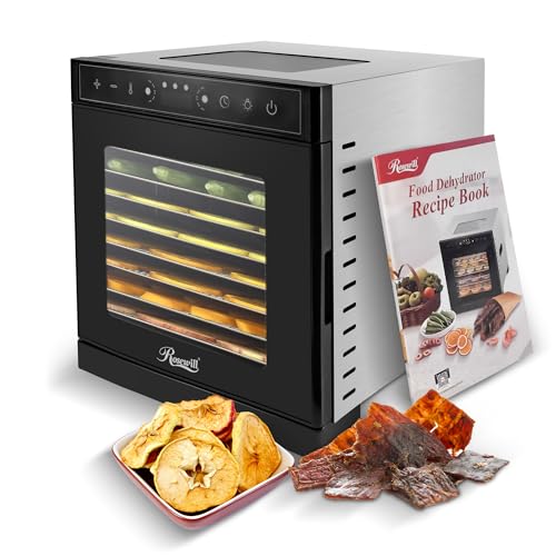 Image of Rosewill Food Dehydrator | Powerful 400W Rear Fan Even-Drying System | 8 Full-Size Stainless Steel Trays | 95-195 Temperature Control, 48H Timer, Keep Warm + Auto Shutoff | Jerky, Herbs, Meat