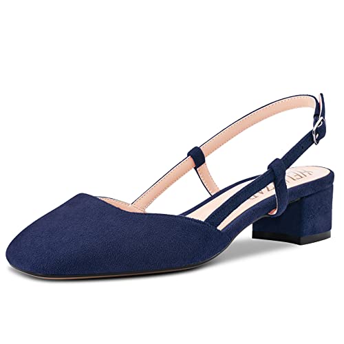 HEUIVZAR Womens Pumps Square Toe Slingback Sandals Kitten Low Chunky Block Heel Suede Dress Shoes Vacation Cute Shopping 1.5 Inch