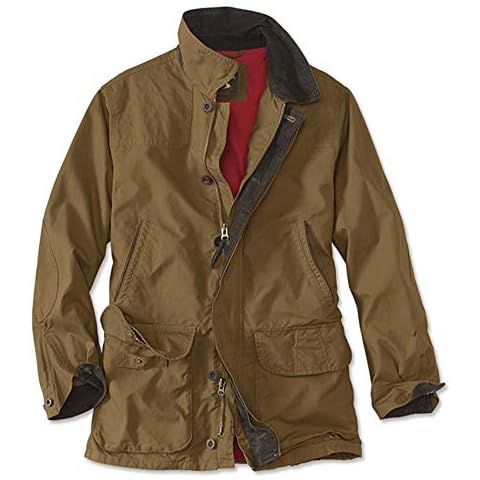 Orvis Heritage Field Coat for Men - Classic Waxed Mens Field Jacket with Pockets, Zip Front, Button-Closed Storm Flap, Tobacco - X-Large Cover
