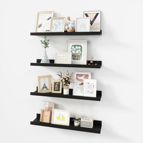 Acovy Picture Ledge Shelf, Wood Floating Shelves Set of 4, 24 inch Picture Ledge Shelves, Photo...