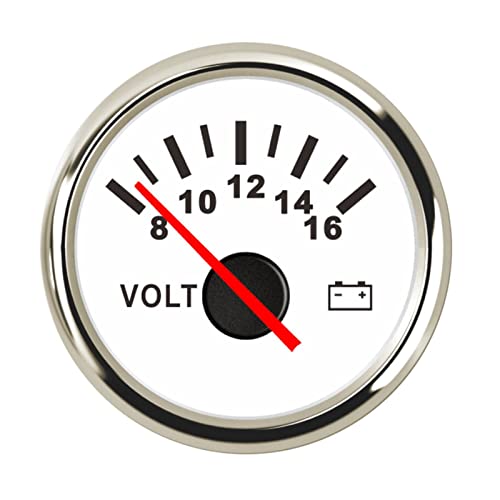 SENEHGMLP(売店) 52mm海洋電圧計ボルトメーターゲージ8-16ボルト16-32ボルトカーバンボートのマリン赤バックライト12V 24Vのための車の電圧ゲージ 自動車用電圧計(8-16V White Silver)