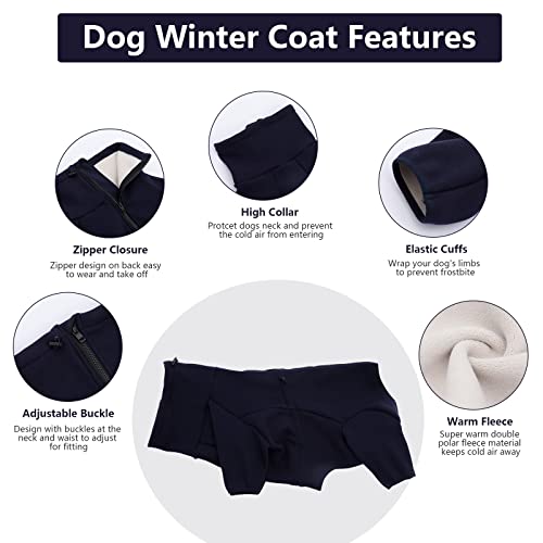 Gemütlicher Polarfleece-Mantel für Hunde, Ganzkörperjacke mit vier Beinen, verstellbarer Overall mit Reißverschluss, Winterkleidung, ideal für Haustiere, mittelgroße und große Hunde, Marineblau-S