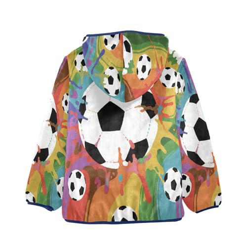 Soccer Balls on Colorful Toddler Fleece Jacket Girl Boys Hooded Fleece Jacket Coat Warm Outwear Zip-up 3-10T2