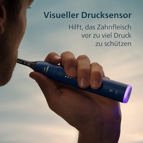 Philips Sonicare Series 6100 Elektrische Zahnbürste - Technologie der nächsten Generation, Drucksensor, 6 Putzeinstellungen, SmarTimer, BrushPacer, 21 Tage Laufzeit, Reiseetui, Marineblau, HX7403/07 5