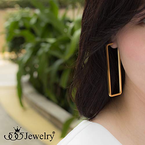 555Jewelry Stainless Steel Large Drop Geometric Dangle Earrings Stud Hoop Open Rectangle Earrings For Women, Big Drop Earrings, Funky Earrings, Statement Modern Earrings For Women, Gold #TOP1