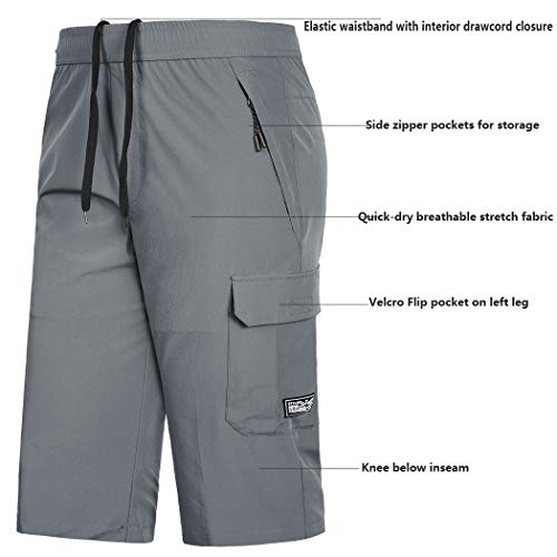 Men's Outdoor Hiking Shorts Quick Dry Stretchy 3/4 Capri Pants Cargo Shorts Male Grey #TOP2