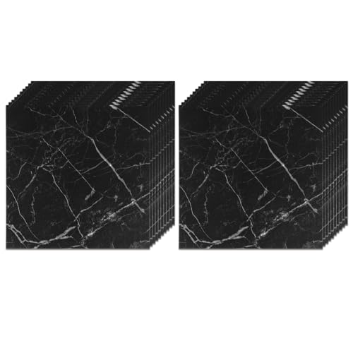 Dalles de sol vinyle pour salle de bain et cuisine effet marbre noir