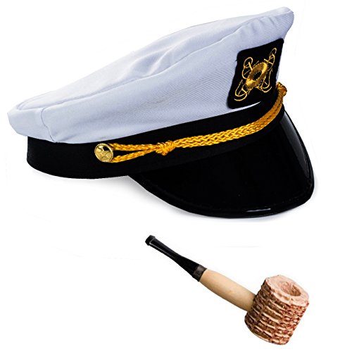 Tigerdoe Yacht Captain Hat with Corn Cob Accessory- Captain & Sailor Costume