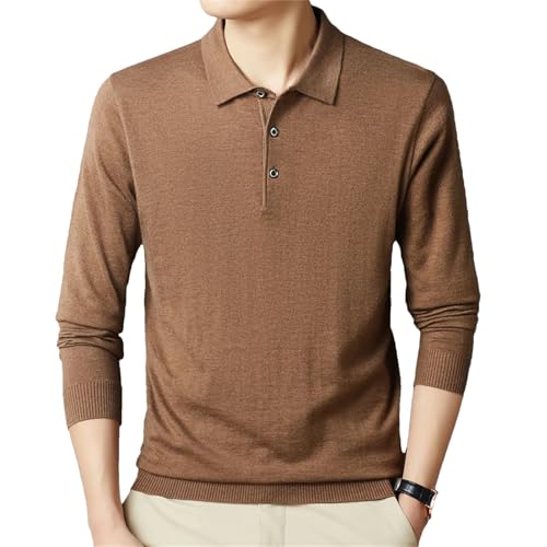 Dcvmvmn Men's Cashmere Wool Casual Pullovers Turn Down Collar Knitwear Long Sleeve Jumper Male Sheep Wool Knit Sweater Brown