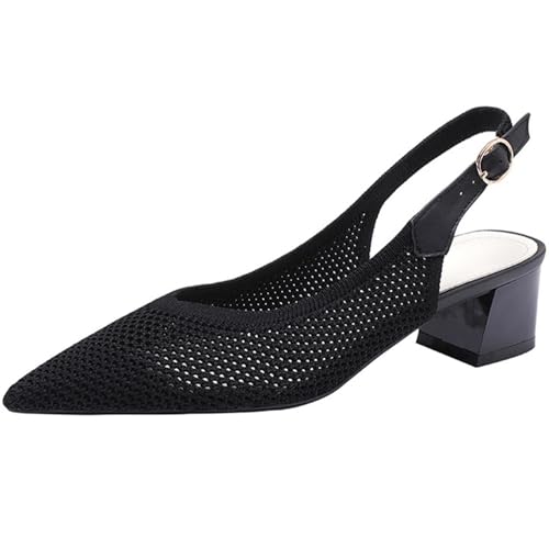 PPXID Femmes Talon Moyen Ouvert Bout Slingback Slip-on Escarpins Élégantes Chaussure à Talon Confortable et Classique -Noir 37