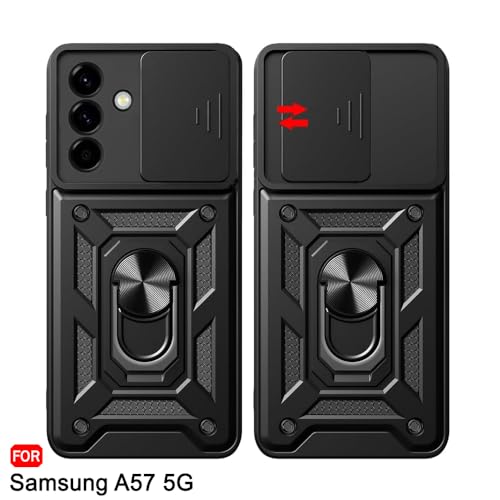 Image of TheGiftKart Back Cover for Samsung Galaxy A57 5G Case | Armor Case with Sliding Camera Cover, Kickstand & Ring Holder | 360 Degree Protection Galaxy A57 5G Back Cover (PC & TPU, Black)