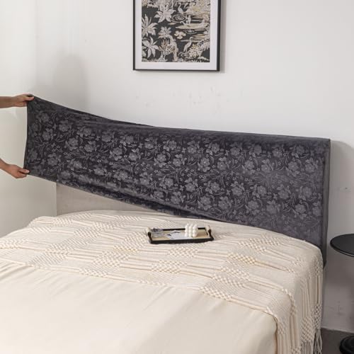 Image of HOMETHREADS Stretchable Velvet Headboard Cover | Soft, Dust-Proof & Wrinkle-Resistant Bed Back Protector | Fits Leather, Wooden & Fabric Bedsides | for 3ft to 3.5ft Beds (Black, 90x65Cm)