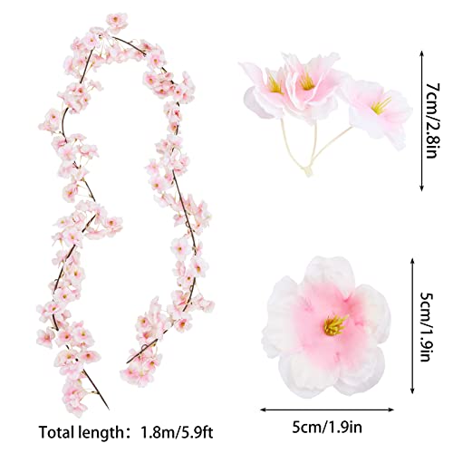 Cewor 10Pcs Fake Cherry Blossom Flower Vines Artificial Flowers For Outdoors Hanging Silk Flowers Garland For Wedding Party Pink Room Decor Japanese Kawaii Decor #TOP1