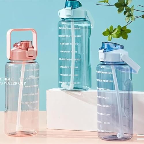 Image of 2 Litre Water Bottle with Motivational Time Marker, Straw & Handle -Leakproof, Durable, Non-Toxic, BPA-Free for Office, School, Gym, Yoga, Outdoor, Sports (GREEN)