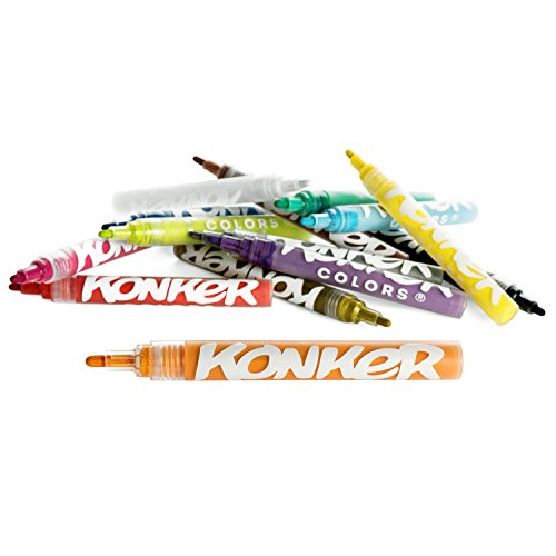 Konker Colors Acrylic Paint Markers Set, 24 Fine Tip Pens, Water-Based Archival Pigments For Canvas, Paper, Rocks, And Fabrics, Refillable No Odor Colors, Fade Resistant, 2Mm Round #TOP1
