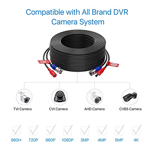 Zosi 4 Pack 100Ft(30M) All-In-One Video Power Cables,Bnc Extension Security Camera Cable For Cctv Surveillance Camera Dvr System With 4 X Bnc&Rca Connector And 100Pcs Cable Clips #TOP2