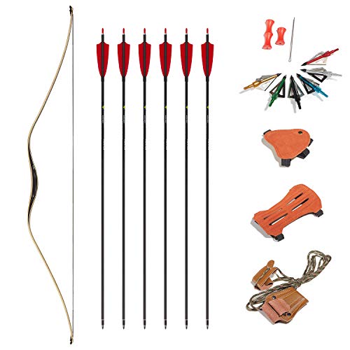 KAINOKAI 60'' Traditional Hunting Longbow,Hunting Recurve Archery Bow,Recurve Bow Set (20lbs-50lbs) (Elf, 20lbs)