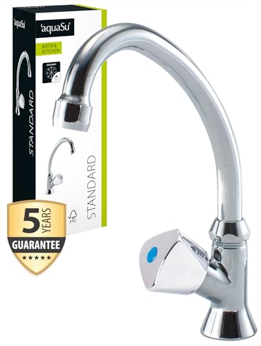 'aquaSu® Standventil Standard mit Drehgriff, Kaltwasserarmatur mit Spindel-Innenteil, Einhebelmischer Gäste-WC, Armatur mit Messingkern, Hochdruck Wasserhahn, Mischbatterie in chrom, 769013