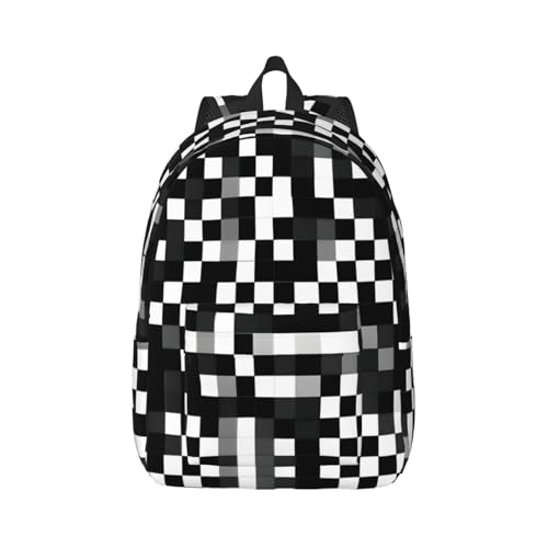 Sac à dos de voyage décontracté à carreaux noir et blanc pour le quotidien