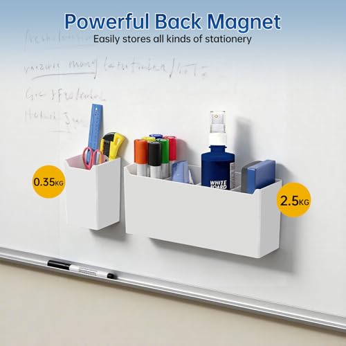 FRETONBA Portalápices Magnético Pizarra Blanca, Soporte Magnético Pizarra con 3 Separadores Extraíbles, Magnetic Marker Holder, Magnetic Pen Holder para Escuela, Nevera, Grande+Pequeño - imagen 3