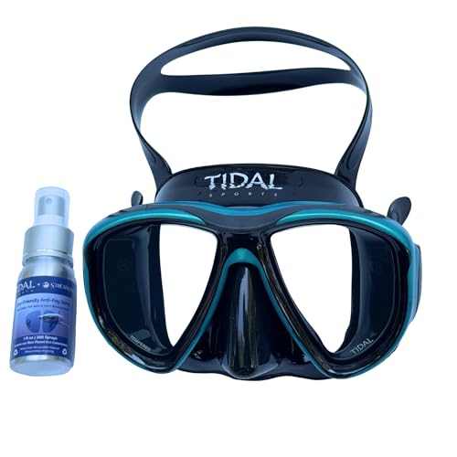 Tidal Mask - Advanced Anti Fog Diving Mask for Scuba Diving, Snorkeling, Free Diving and Swimming. Wide-Angle Tempered Glass Lens. Best Anti-Fog Diving mask for Adults. (Teal/Black - Clear Lens)