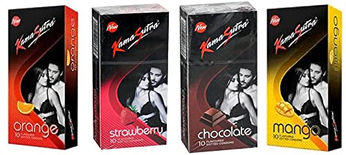 Kamasutra Mango, Orange, Strawberry and Chocolate Flavoured Dotted Condom (Set of 4, 40S) (10 In Each Pack)-image-13