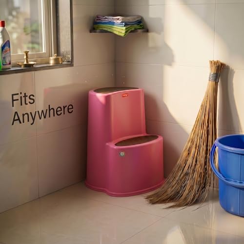 Image of Multipurpose Step Stool with Anti-Skid Surface for Home, Kitchen & Office | Premium Plastic Ladder Stool | 220 kg Hight Weight Load Capacity | 60 x 47 x 51.5 cm  (Pink)