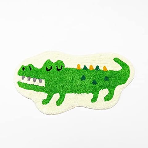 Green Crocodile Shaped Rug Cute Faux Crocodile Rug Bath Mat Area Rugs for Home Decor Fluffy Animal Print Rug Carpet Kids Room Floor Water Absorption Non-Slip Small Carpet Door Mat Playmat 19.7x29.5in Cover