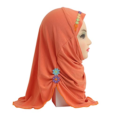 Girls Muslim Hijab with Flowers Islamic Arab Headscarf Sand Sun Protection Scarf Shawls for Girls Kids2