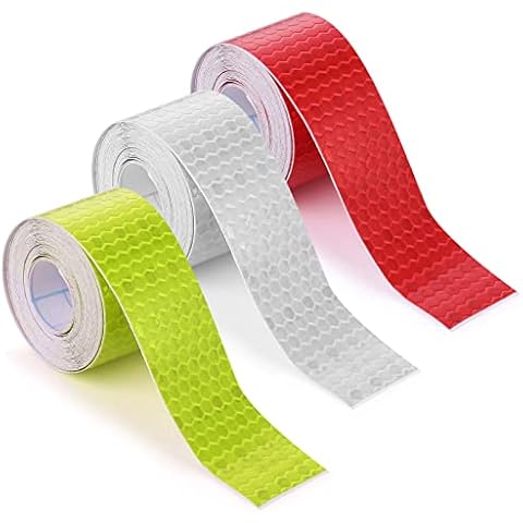 Abeillo 3 Rolls Reflective Tape Outdoor Waterproof Reflective Warning Tape Reflector Tape Night Safety Stickers Silver, Red, Yellow Reflective Tape for Trailer Bicycles Clothing (1 Inch x 30 Ft) Cover