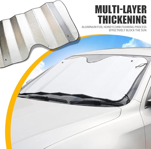 Image of Car Sunshade Summer Car Window Sunscreen Heat Insulation Foldable Sun Shade for Front Windshield UV Block, Sun Visor Shield Sun Reflective Sun Blind for Auto Interior Protection