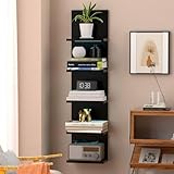 VIWODS 5-Tier Wall Shelf Unit with RGB Light, Floating Lack Shelf for Storage, Wall Mounted Vertical Display Shelf for Bedroom Living Room Vanity, Black