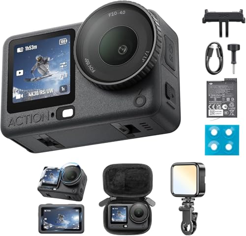 DJI Osmo Action 6 Pack Esencial Bundle, 4K cámara de acción con Sensor Cuadrado de 1/1.1 Pulgadas, Resistente al frío, batería de 4 Horas (Fill Light + Storage Bag Bundle 1)