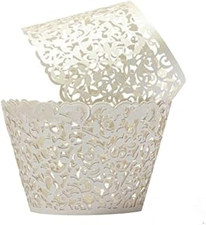 Wady 50 Pcs Artistic Bake Cake Paper Cups Little Vine Lace Laser Cut Liner Cupcake Wrappers Baking Cup Muffin Holder Case for Wedding Birthday Party Decoration (Cream White)