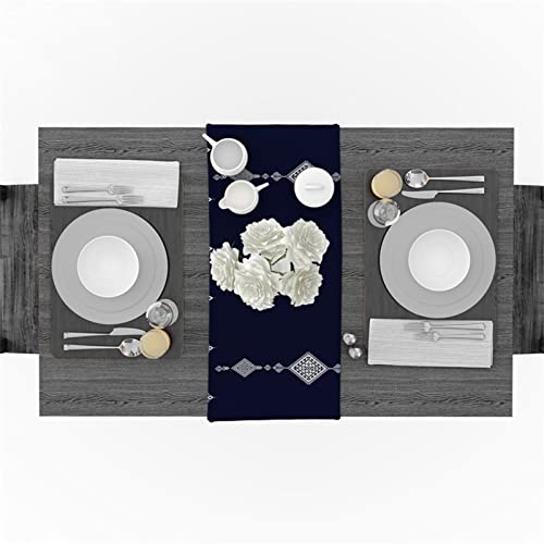 Chemin de table géométrique noir coton lin table à manger 33x178