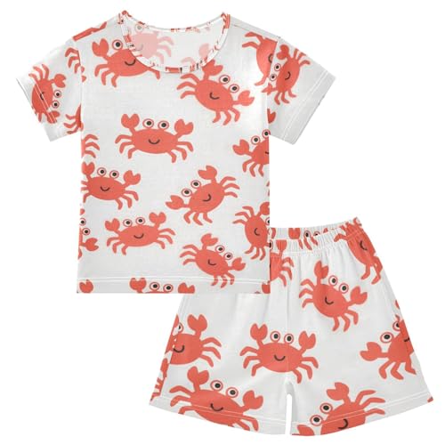 ALAZA Cartoon Red Crab on White Pajamas Set Short Sleeve Cotton Sleepwear Summer Pjs 2 Piece 5-14Y