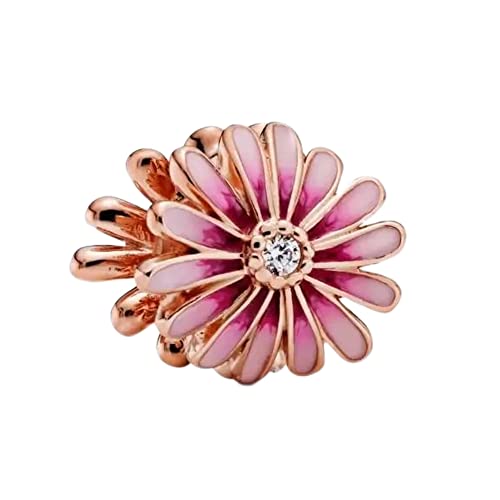 Pink Daisy Flower Charm 925 Sterling Silver Pendant,Jewelry Beads Gifts for Women Bracelet&Necklace