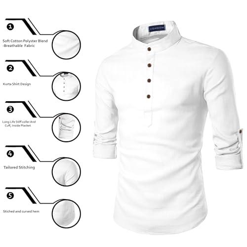 Image of Zombom Men's Cotton Blend Solid Casual Regular Fit Mandarin /Chinese Collor Short Full Sleeve Kurta for Men