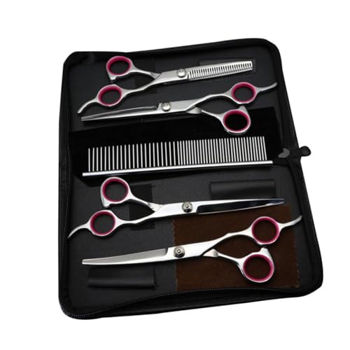 SUPVOX Stainless Steel Pet Grooming Scissors Set 5 Pieces Dog Cat Hair Cutting Scissors Comb for Pet Care