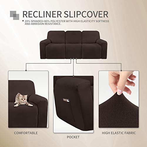 Image of Easy-Going 8 Pieces Microfiber Stretch Sectional Recliner Sofa Slipcover Soft Fitted Fleece 3 Seats Couch Cover Washable Furniture Protector with Elasticity for Kids Pet(Recliner Sofa, Chocolate)