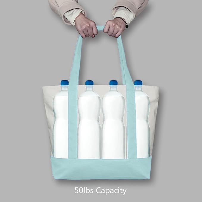 Image of 19x15 Inch Large Canvas Tote Bag | 100% Organic Reusable 330 GSM Cotton Handbag With Zipper Closure and Front Pocket for Shopping, Daily Use, Travel, Grocery, Gifting, Office and Storage