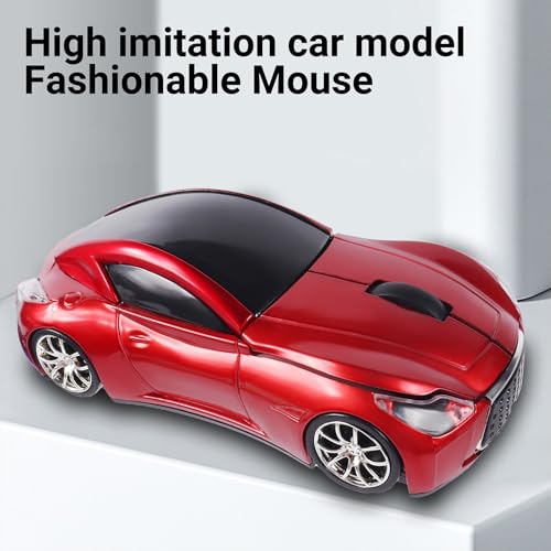 Image of elec Space Wireless Mini Mouse with Case - Cute Sports Car Shape, Lightweight & Portable, 10m Range, Plug and Play (Red)